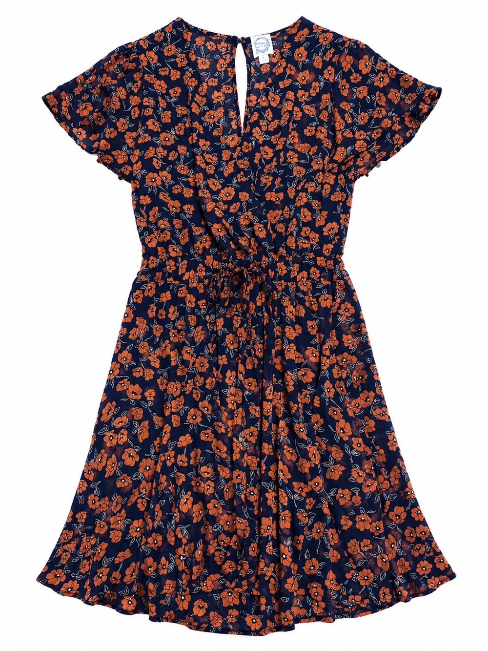 Blue Rain Blue and Orange Dress with Flower Detail
